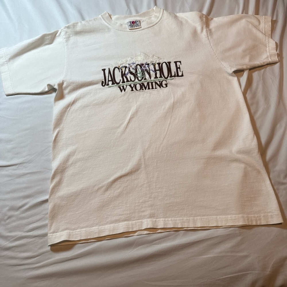 Vintage Classic Jackson Hole Wyoming Embroidered 100% Cotton Tee Made in USA